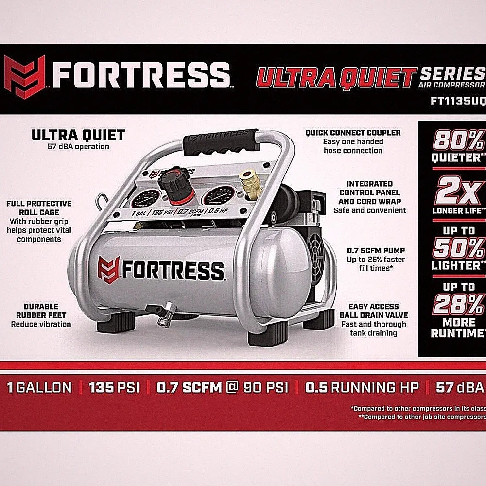 1 gallon 0.5 HP 135 PSI Ultra Quiet Oil-Free Professional Air Compressor