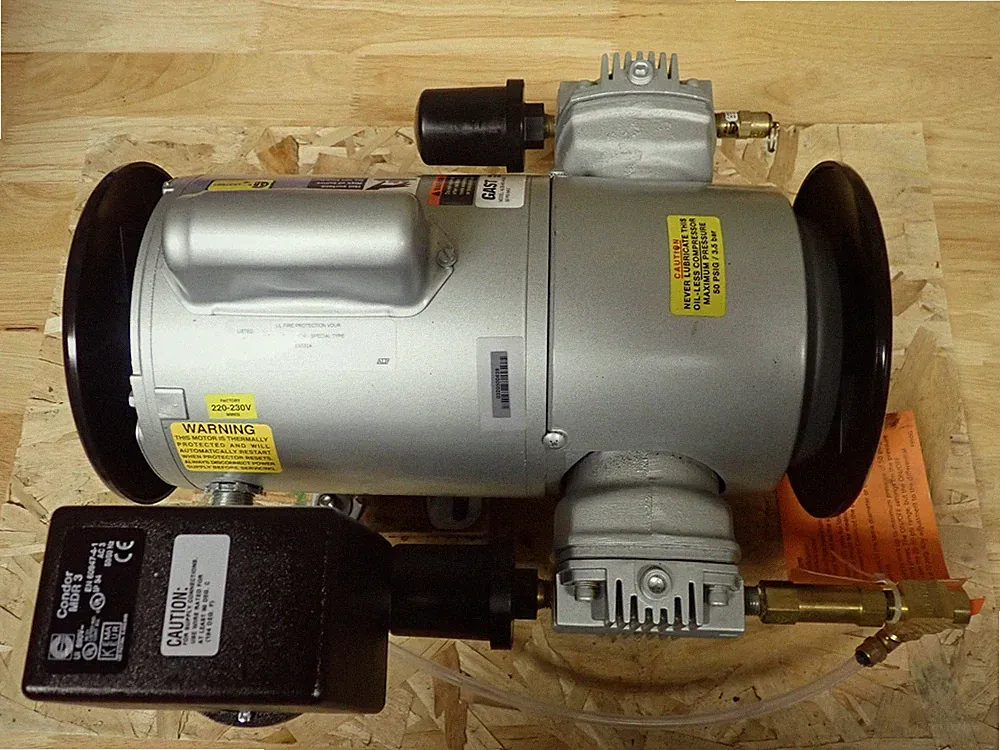 GAST Piston Air Compressor: 0.5 hp, 115/230V AC, 50 psi Max Continuous Pressure