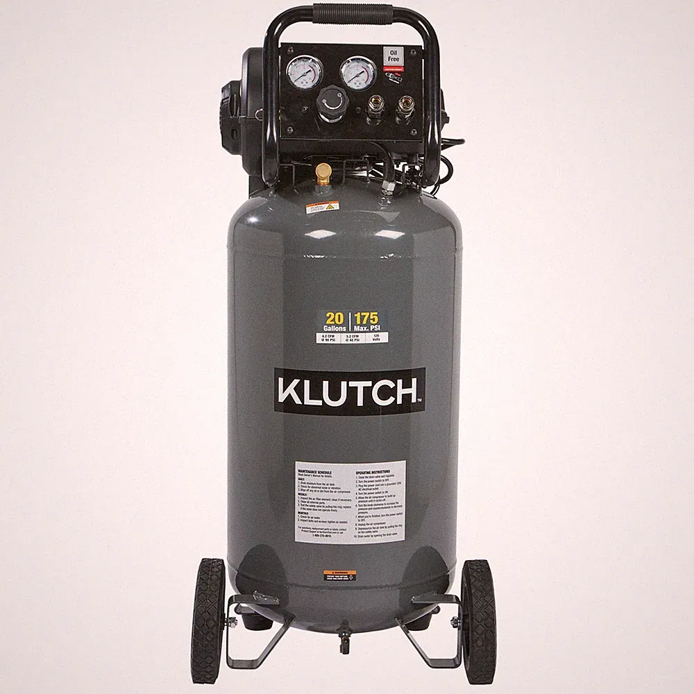 Klutch 20-Gallon Air Compressor, 2 HP, 120 Volts, 175 PSI